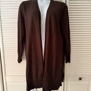 Chico's Deep Olive Green/Brown Open-Front Cardigan Sweater